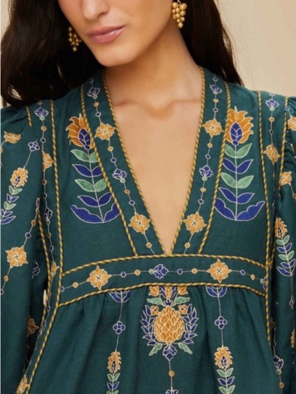 FARM Rio Green Maxi Dress with Gold Floral Pineapple Embroidery - Picture 5 of 16
